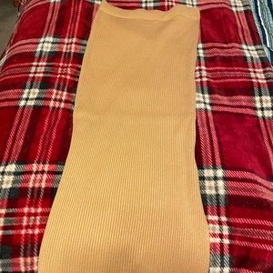 Chance for Love Camel Ribbed Knit Midi Skirt